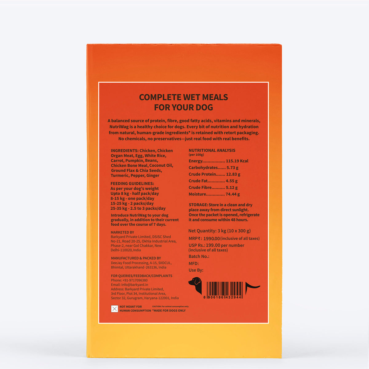 NutriWag Complete Wet Meals With Chicken, Rice & Pumpkin For Dog - 300g - Heads Up For Tails