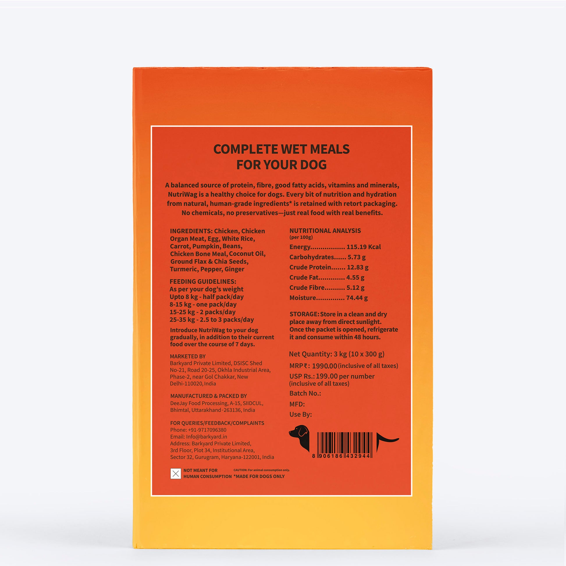 NutriWag Complete Wet Meals With Chicken, Rice & Pumpkin For Dog - 300g - Heads Up For Tails