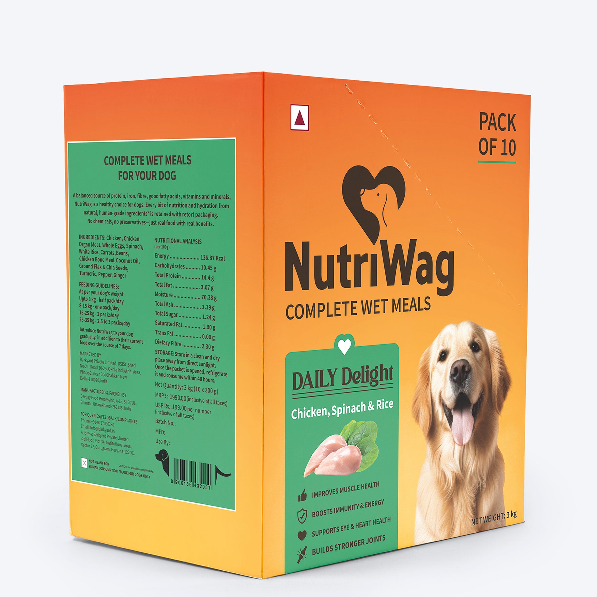 NutriWag Complete Wet Meals With Chicken, Rice & Spinach For Dog - 300g - Heads Up For Tails
