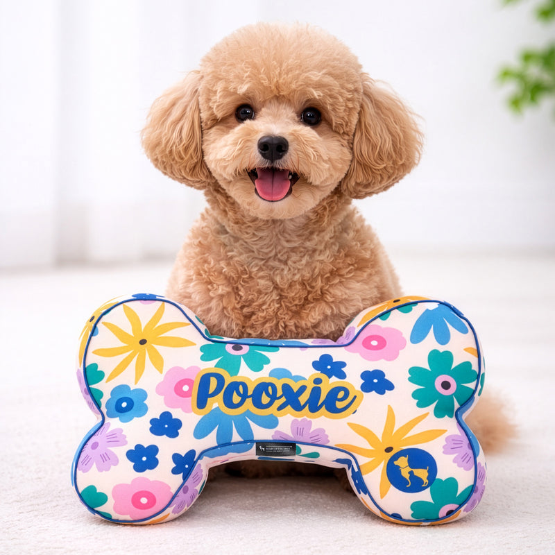 HUFT Personalised Bloomscape Bone Dog Cushion - Peach - Heads Up For Tails