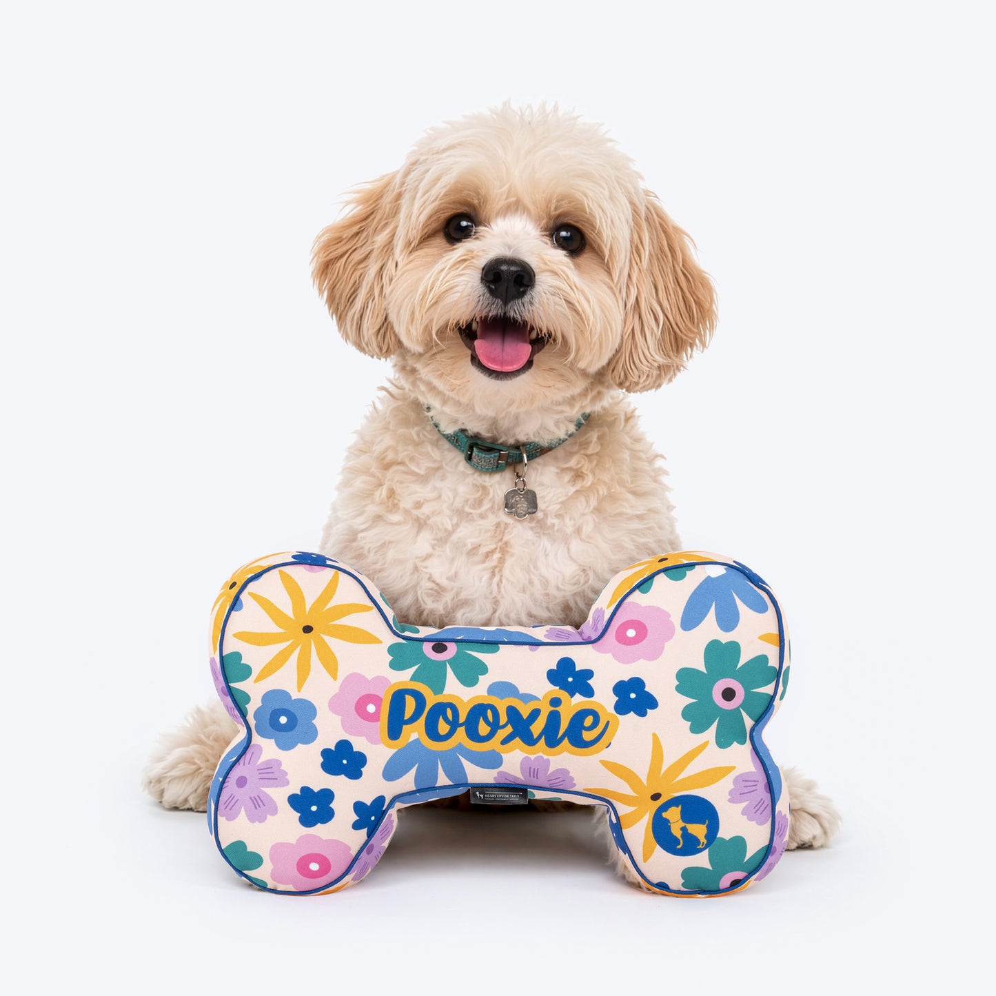 HUFT Personalised Bloomscape Bone Dog Cushion - Peach - Heads Up For Tails