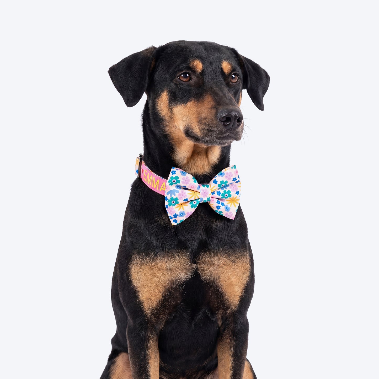 HUFT Personalised Bloomscape Collar With Bow Tie For Dog - Peach - Heads Up For Tails