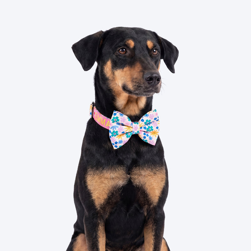 HUFT Personalised Bloomscape Collar With Bow Tie For Dog - Peach - Heads Up For Tails