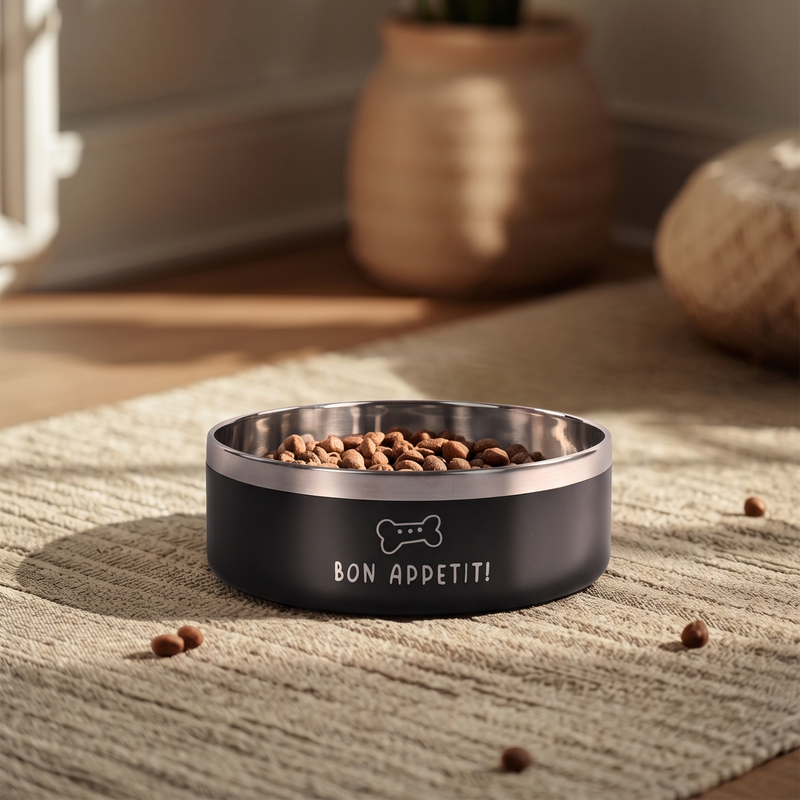 HUFT Bon Appetit Printed Bowl For Dog - Black