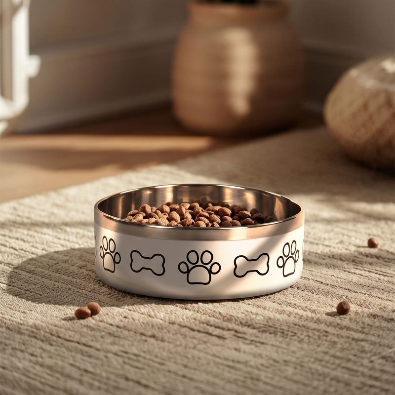 HUFT Happy Feast Printed Bowl For Dog - White