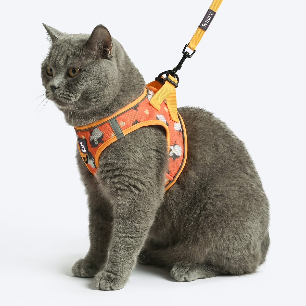 HUFT Easy Breezy Peppy Penguin Step-In Harness & Leash Set For Cat - Orange