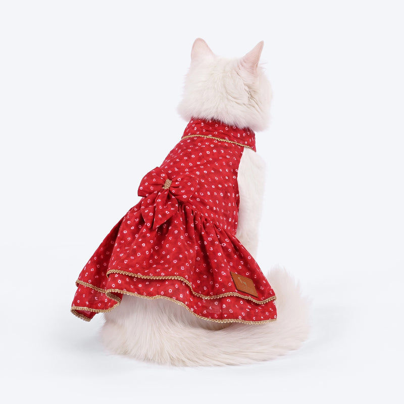 HUFT Bandhani Pop Dress For Cat - Red