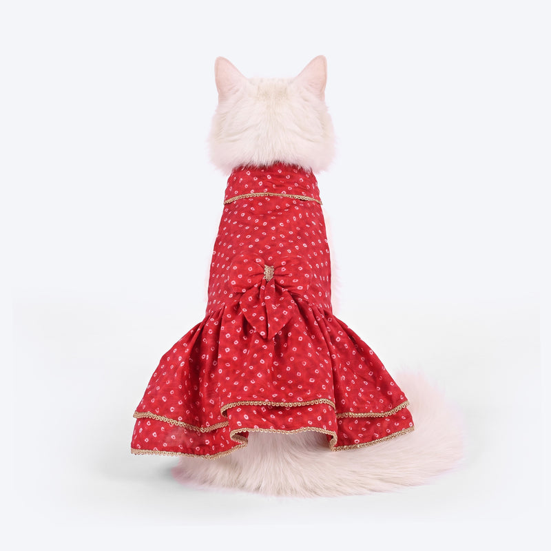 HUFT Bandhani Pop Dress For Cat - Red