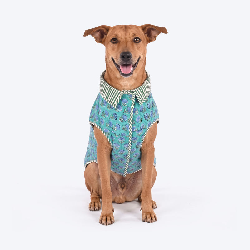 HUFT Jaipuri Gul Block-Printed Jacket For Dog - Turquoise & Green