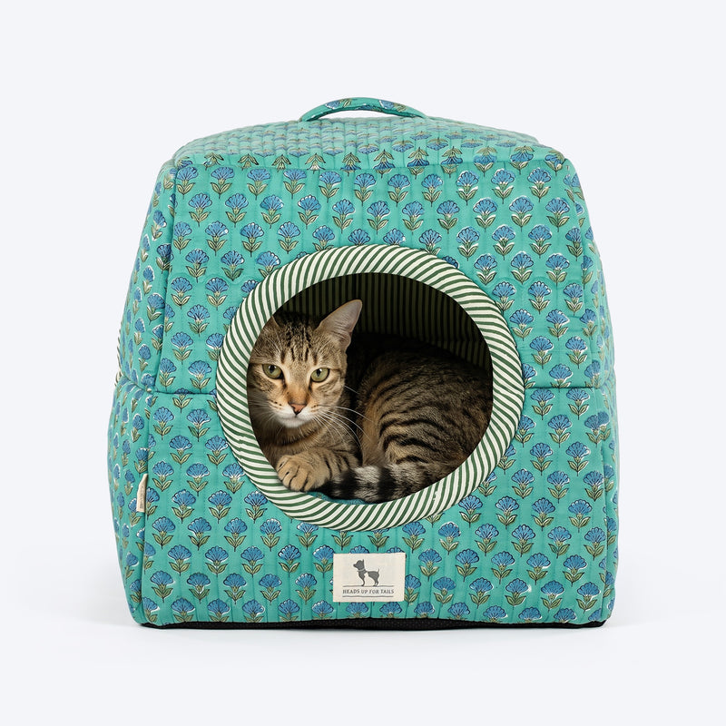 HUFT Jaipuri Gul Block-Printed Tent For Cat - Green & Blue