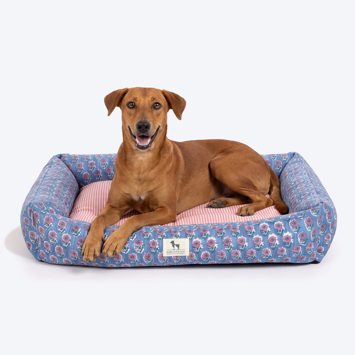 HUFT Jaipuri Phool Lounger Dog Bed - Blue & Pink