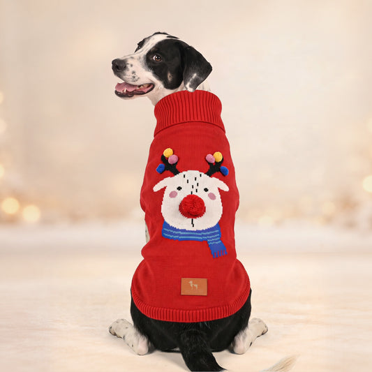HUFT Merry Reindeer Sweater For Dog - Red