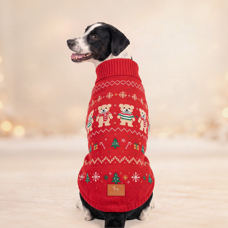 HUFT Jolly Teddies Sweater For Dog - Red