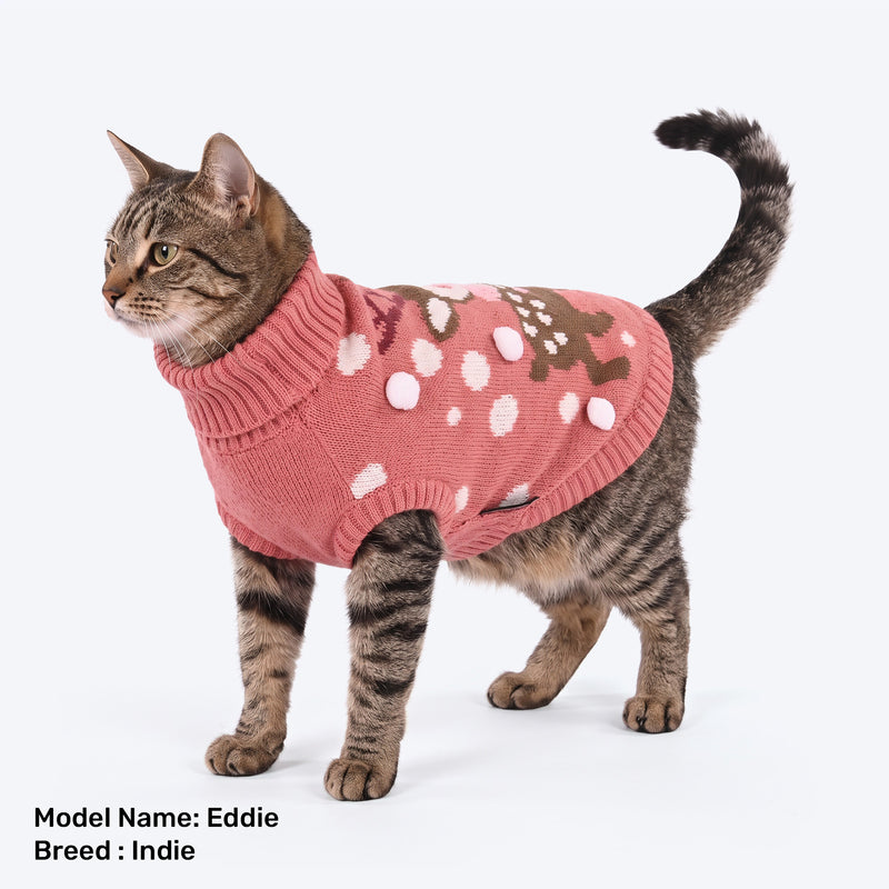 HUFT Snowfall Reindeer Sweater For Cat - Pink