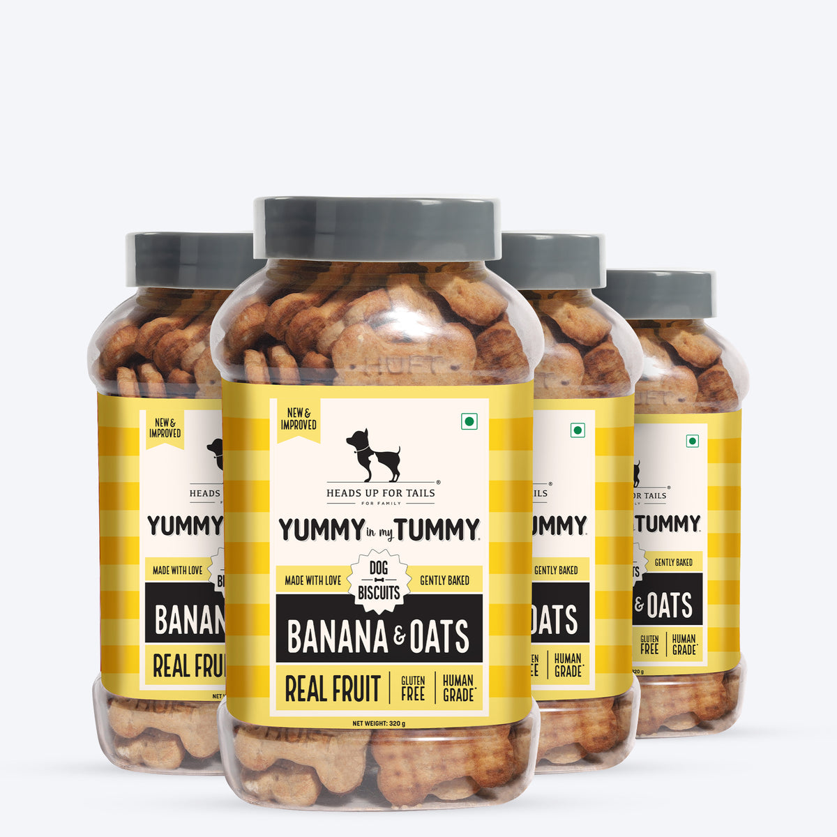 HUFT Yummy In My Tummy Banana & Oats Gluten-Free Dog Biscuits Vegetarian, Wheat-Free Treats for Dogs - Heads Up For Tails