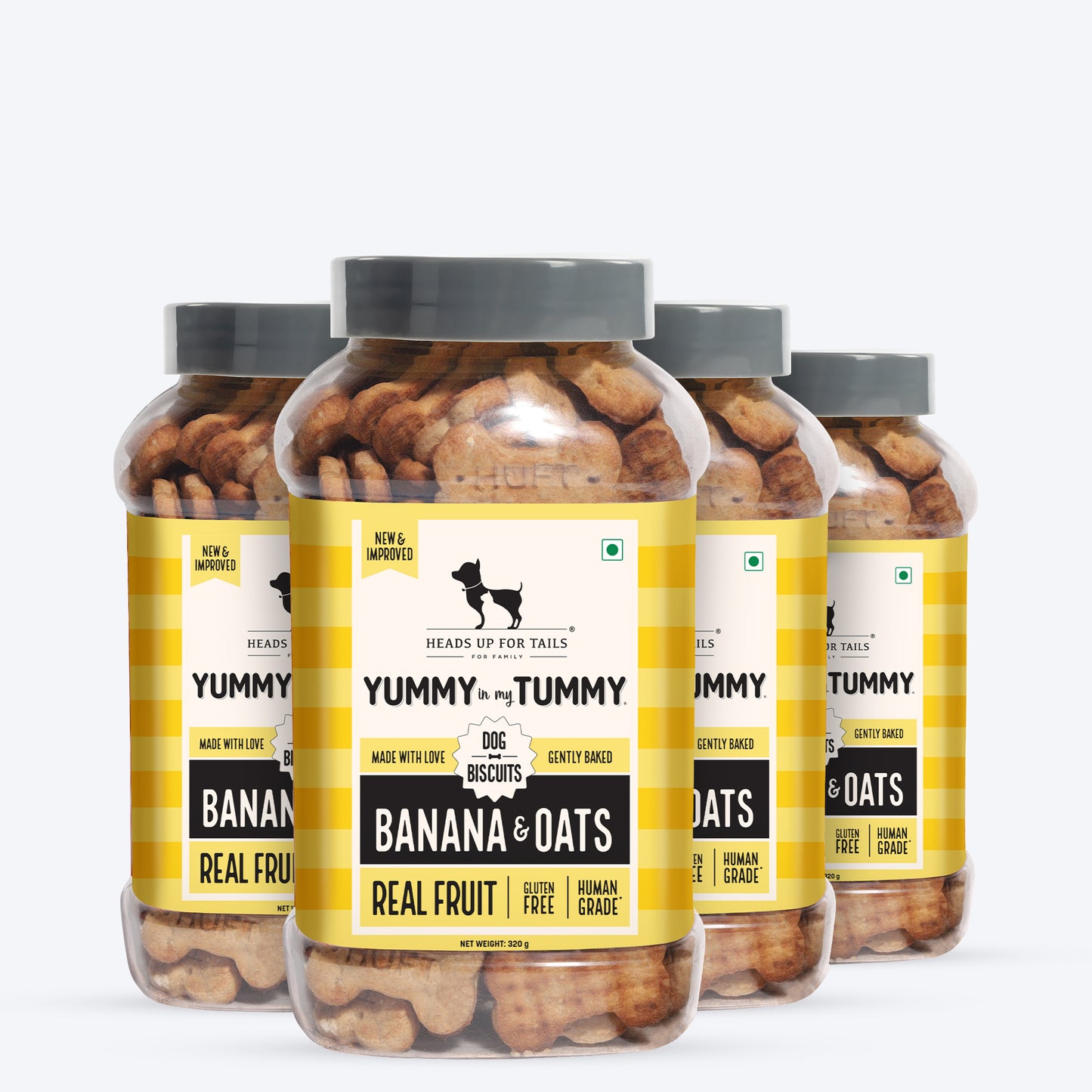 HUFT Yummy In My Tummy Banana & Oats Gluten-Free Dog Biscuits Vegetarian, Wheat-Free Treats for Dogs - Heads Up For Tails