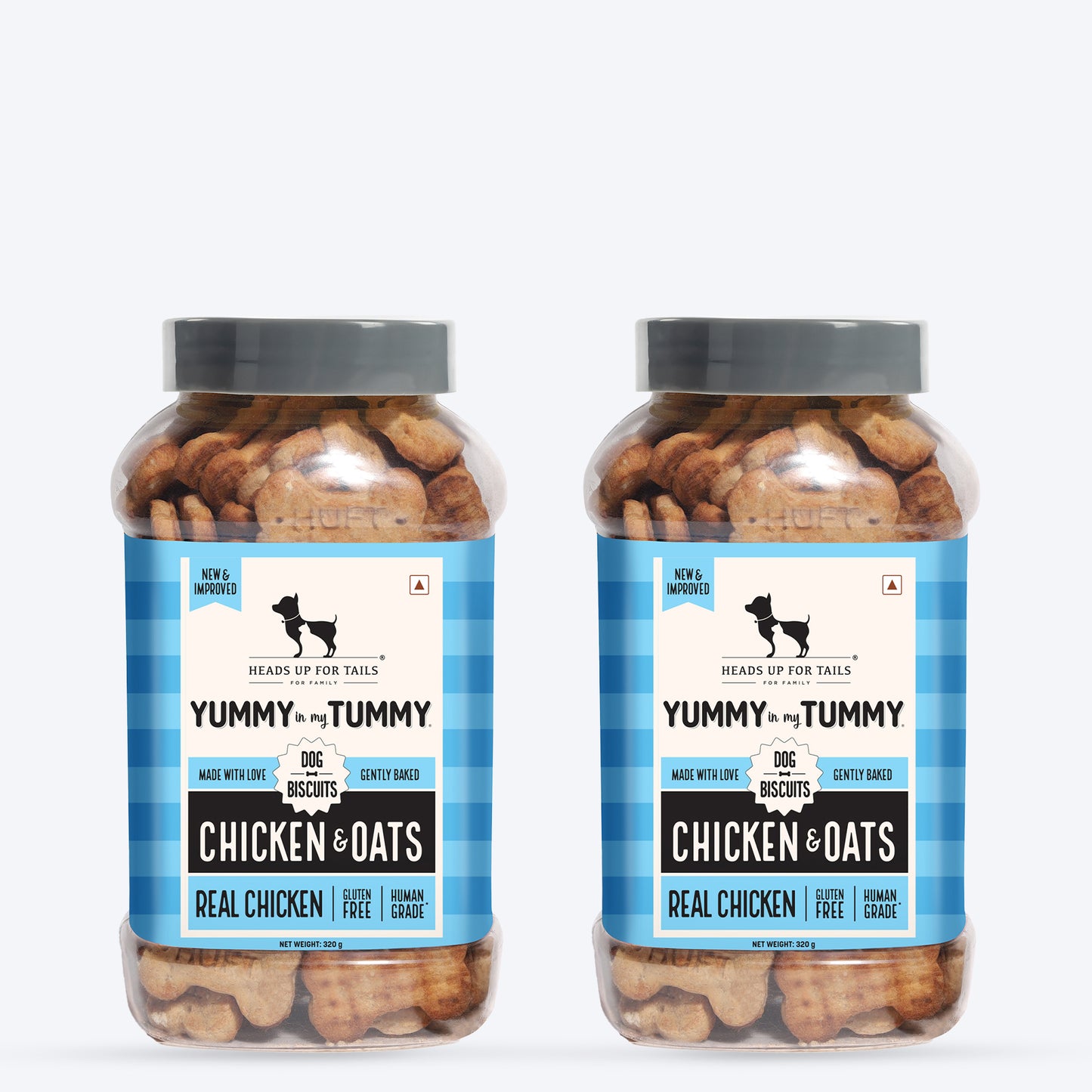 HUFT Yummy In My Tummy Chicken & Oats Gluten-Free Dog Biscuits, Low-Calorie Oven-Baked Treats for Dogs, 100% Human-Grade Ingredients - Heads Up For Tails