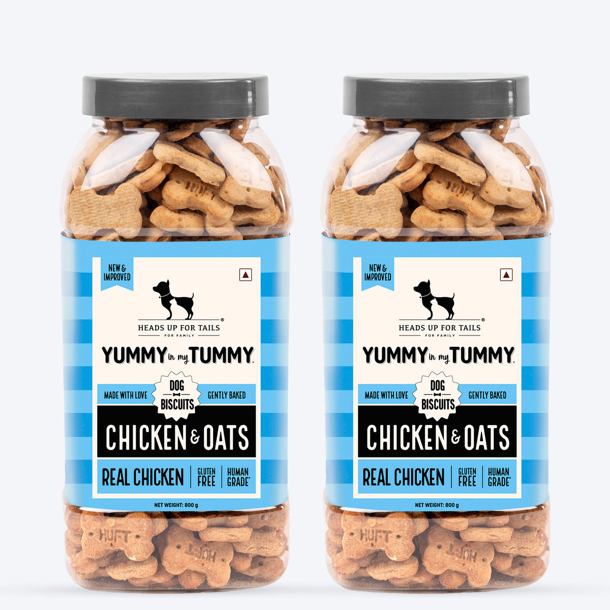 HUFT Yummy In My Tummy Chicken & Oats Gluten-Free Dog Biscuits, Low-Calorie Oven-Baked Treats for Dogs, 100% Human-Grade Ingredients - Heads Up For Tails