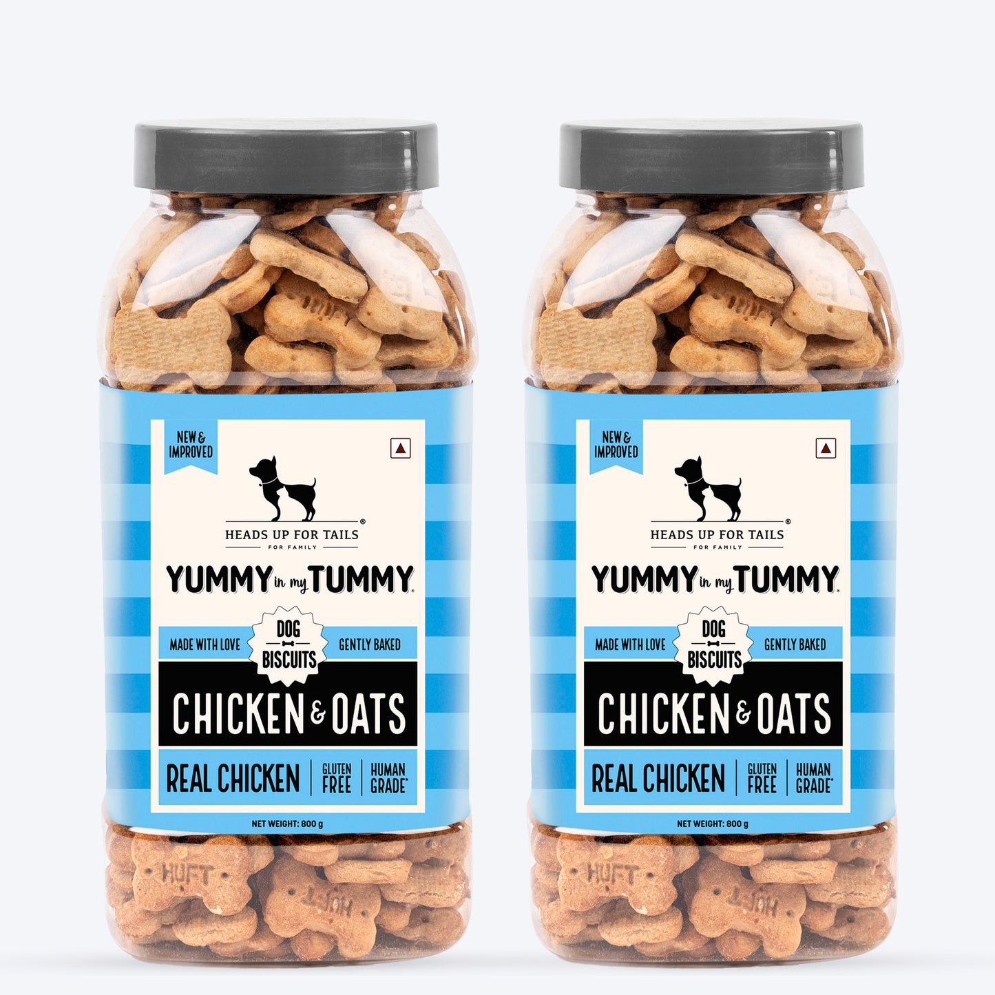 HUFT Yummy In My Tummy Chicken & Oats Gluten-Free Dog Biscuits, Low-Calorie Oven-Baked Treats for Dogs, 100% Human-Grade Ingredients - Heads Up For Tails