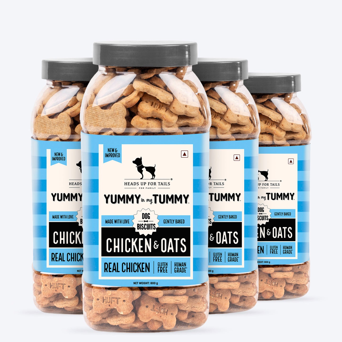 HUFT Yummy In My Tummy Chicken & Oats Gluten-Free Dog Biscuits, Low-Calorie Oven-Baked Treats for Dogs, 100% Human-Grade Ingredients - Heads Up For Tails