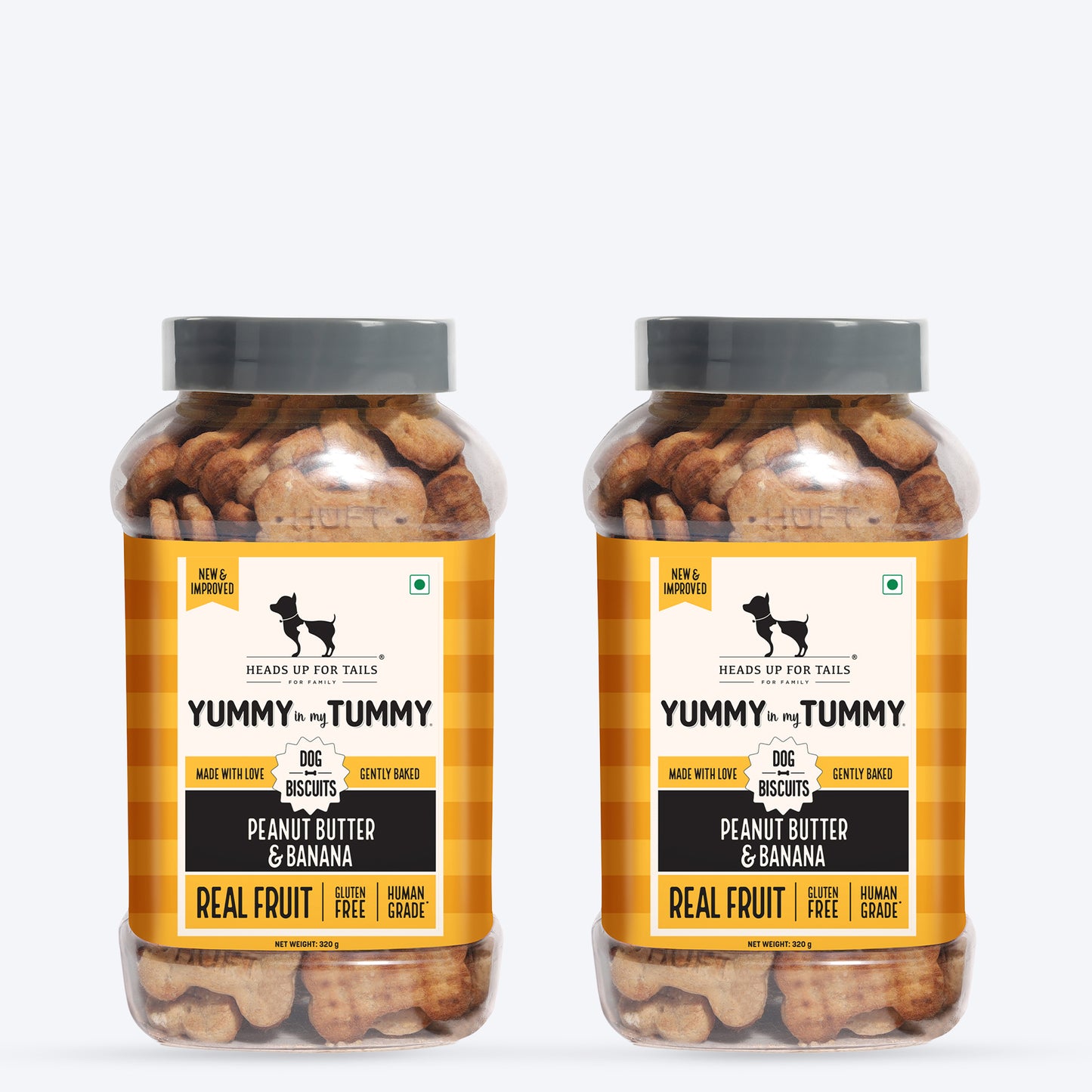 HUFT Yummy In My Tummy Peanut Butter & Banana Gluten-Free Dog Biscuits Vegetarian, Human-Grade Ingredients - Heads Up For Tails
