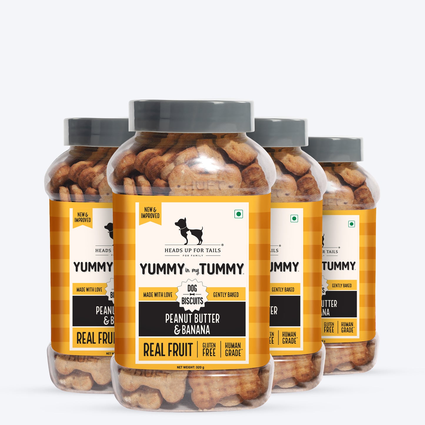 HUFT Yummy In My Tummy Peanut Butter & Banana Gluten-Free Dog Biscuits Vegetarian, Human-Grade Ingredients - Heads Up For Tails