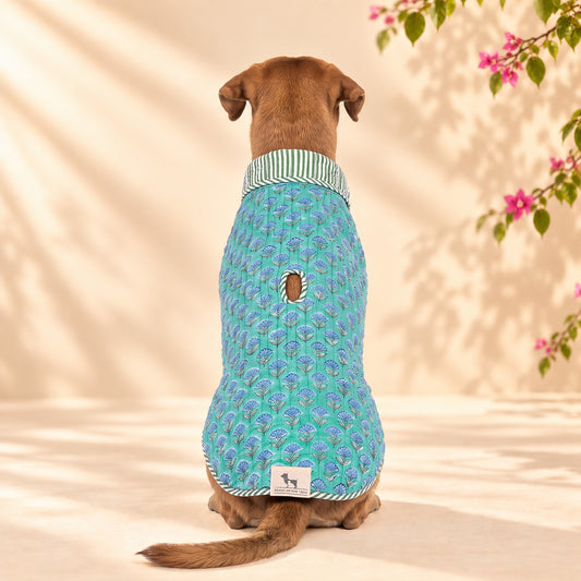 HUFT Jaipuri Gul Block-Printed Jacket For Dog - Turquoise & Green