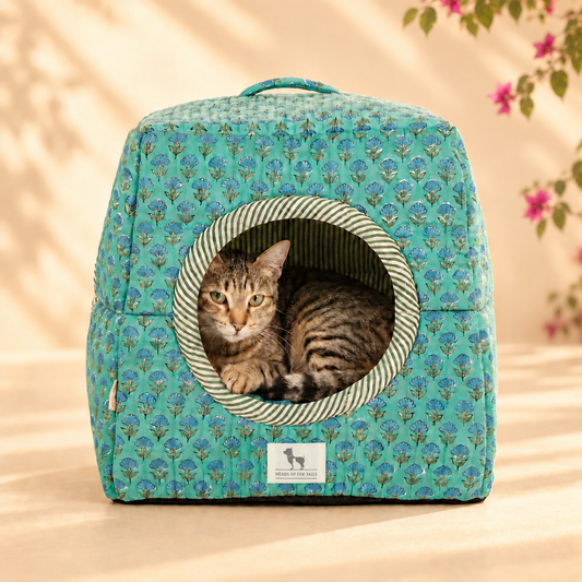 HUFT Jaipuri Gul Block-Printed Tent For Cat - Green & Blue