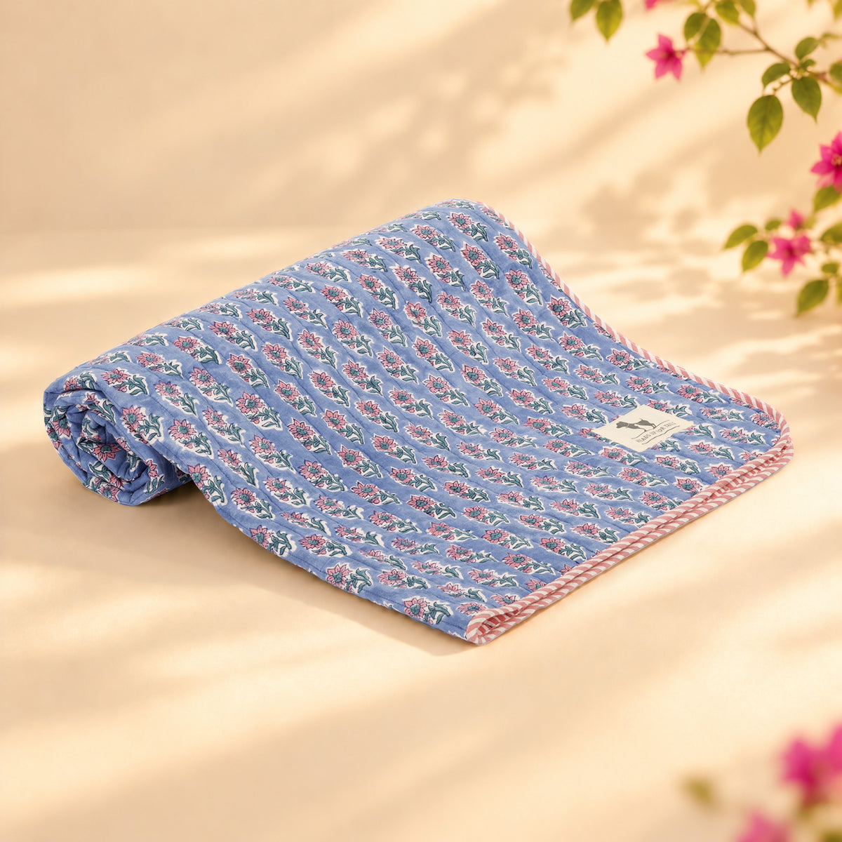 HUFT Jaipuri Phool Dog Blanket - Blue & Pink