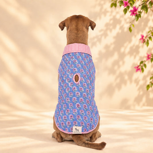 HUFT Jaipuri Phool Block-Printed Jacket For Dog - Blue & Pink