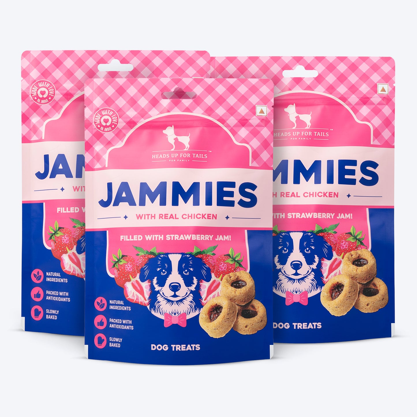 HUFT Jammies - Strawberry Jam Filled Dog Treats - 100 gm - Heads Up For Tails