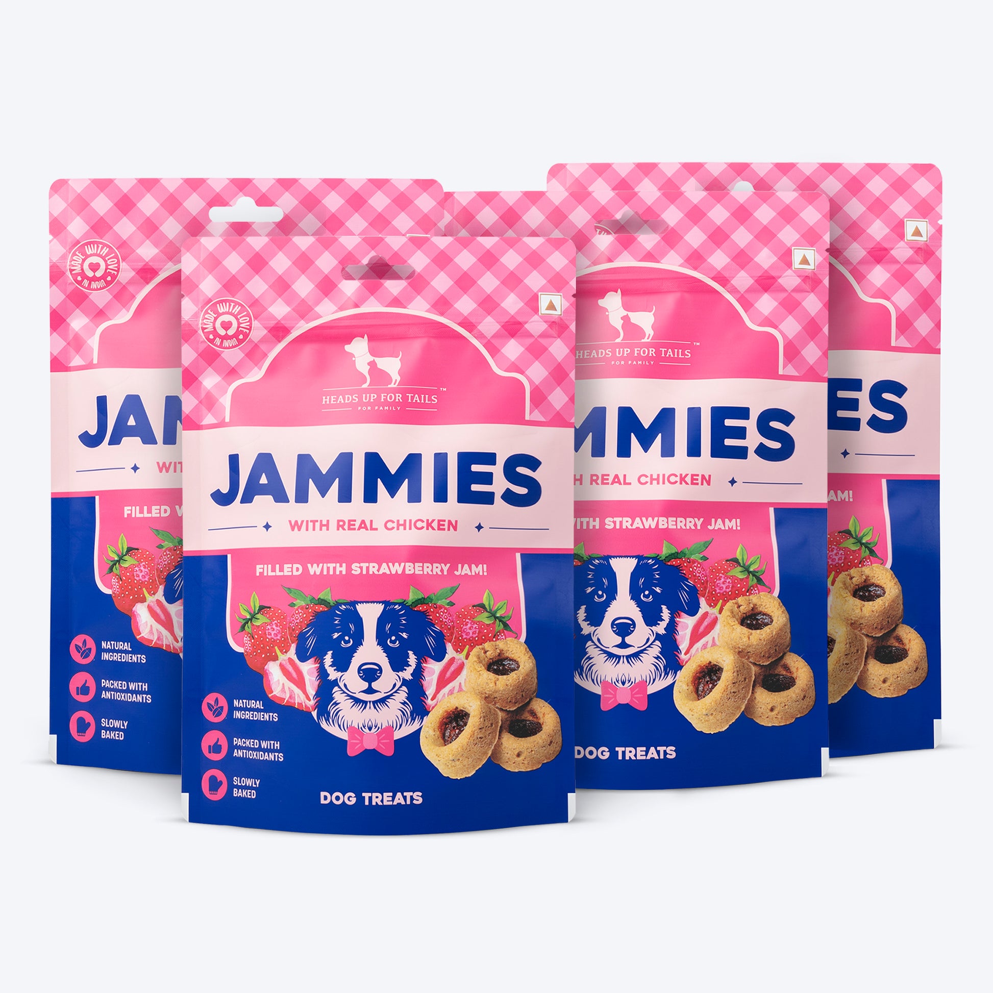 HUFT Jammies - Strawberry Jam Filled Dog Treats - 100 gm - Heads Up For Tails