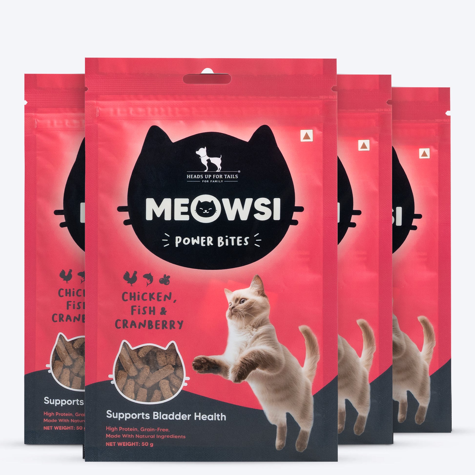 Meowsi by HUFT Chicken, Fish & Cranberry Power Bites Cat Treats Grain-Free, High-Protein 50 gm - Heads Up For Tails