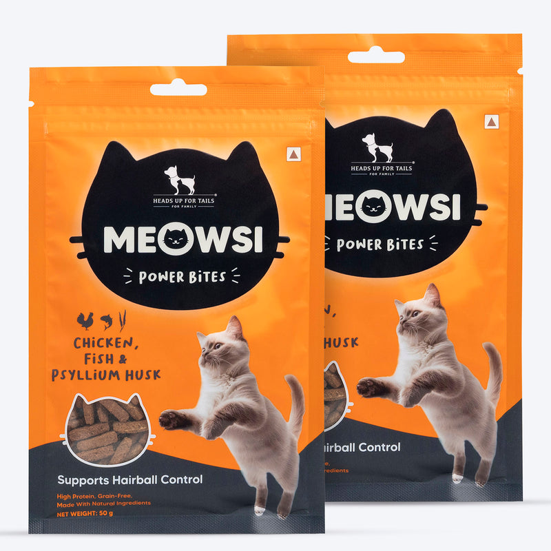 Meowsi by HUFT Chicken, Fish & Psyllium Husk Power Bites Cat Treats High-Protein, Preservative-Free 50‚¬¯gm - Heads Up For Tails
