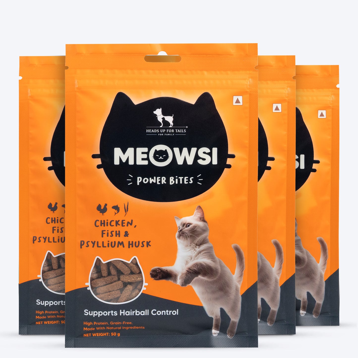 Meowsi by HUFT Chicken, Fish & Psyllium Husk Power Bites Cat Treats High-Protein, Preservative-Free 50‚¬¯gm - Heads Up For Tails