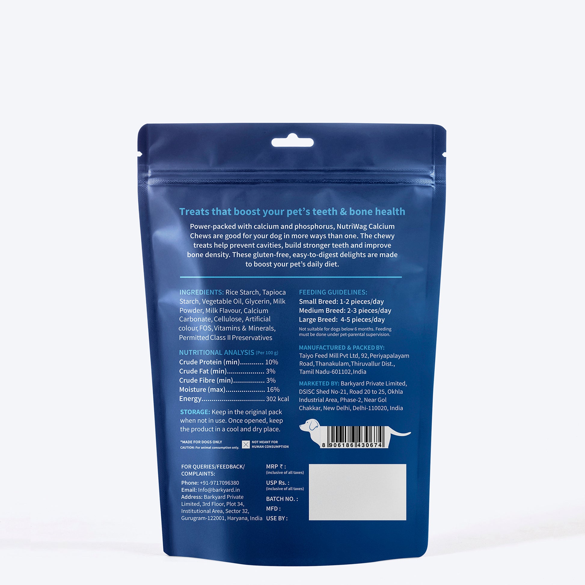NutriWag Milk Calcium Chew Bones Treats For Dog - Heads Up For Tails