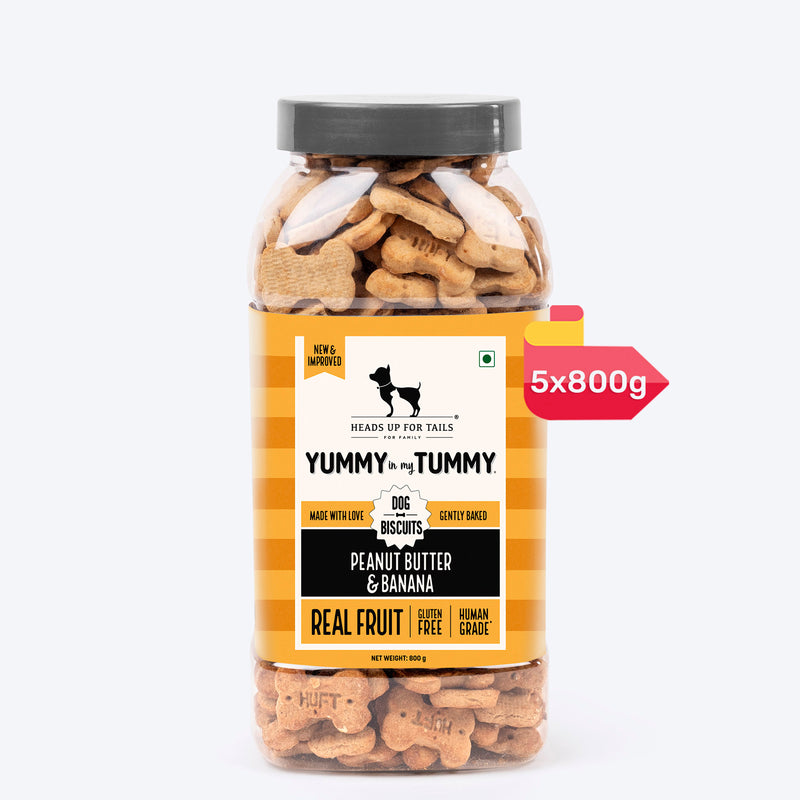 Heads Up for Tails Yummy in My Tummy Peanut Butter & Banana Dog Biscuits, 5-pack of 800g jars, gluten-free