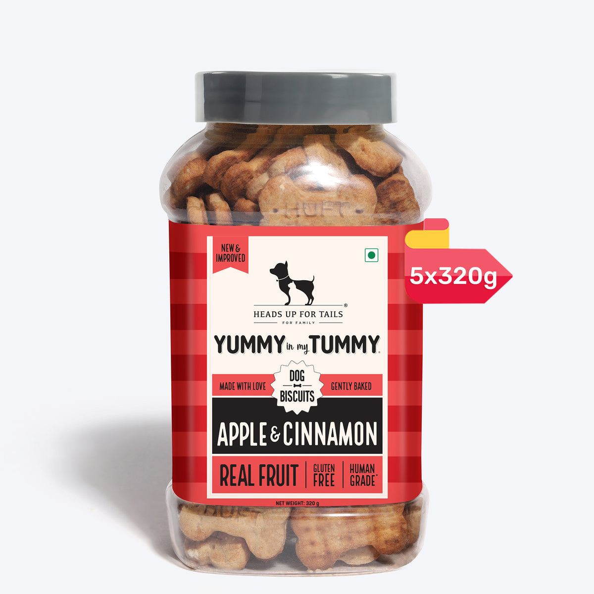 HUFT Yummy In My Tummy Apple & Cinnamon Vegetarian Gluten Free Dog Biscuit - Heads Up For Tails
