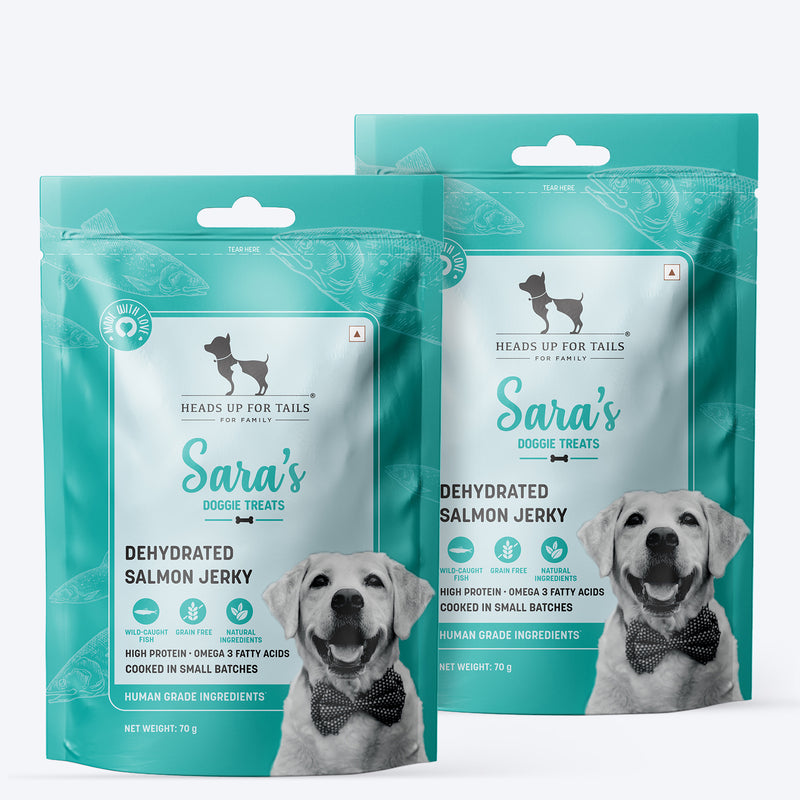 Sara's Doggie Treats Dehydrated Salmon Jerky for Dogs, 70 gm Grain-Free, High-Protein - Heads Up For Tails