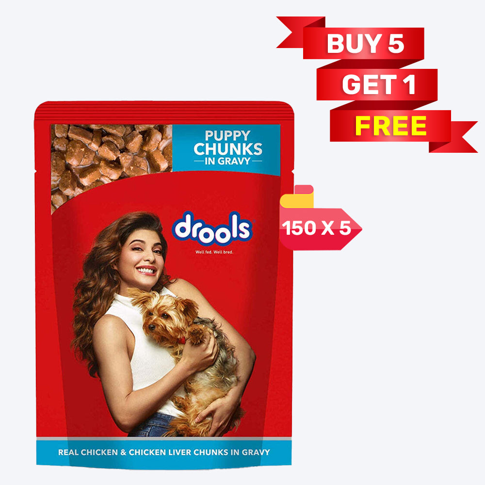 Drools Real Chicken and Chicken Liver Chunks in Gravy Puppy Wet Dog Food - 150 g