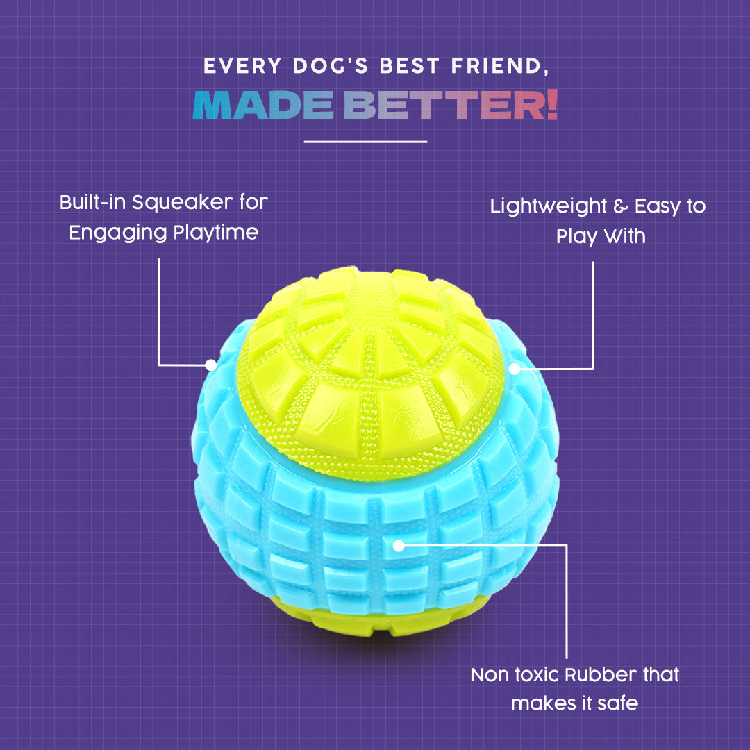 Dash Dog Squeaky Serve Tennis Ball Fetch Toy For Dog - Blue & Green - Heads Up For Tails