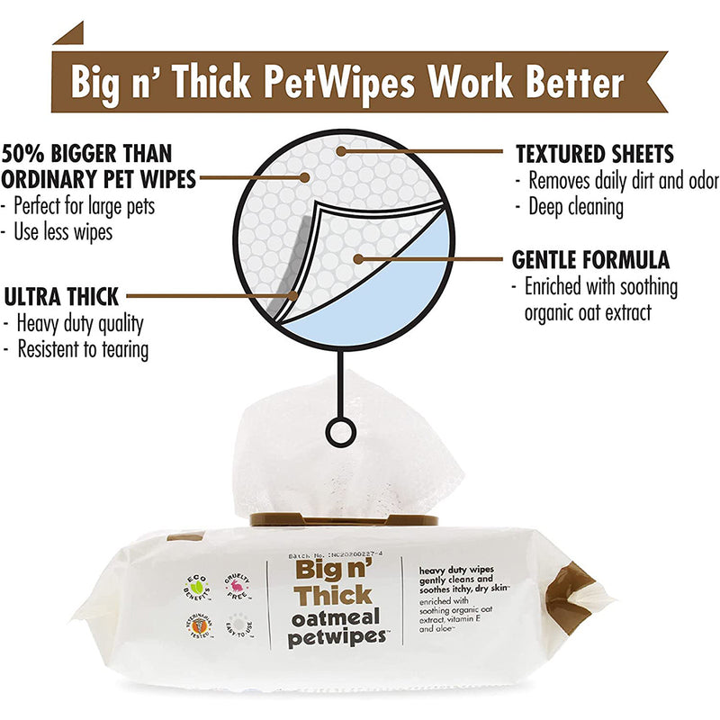 Big n' Thick Oatmeal Pet Wipes For Dogs & Cats - 100 Pieces - Heads Up For Tails