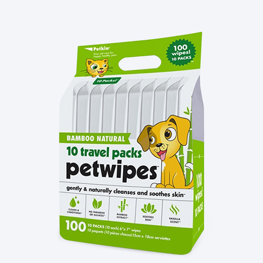 Petkin Bamboo Natural Travel Pack Pet Wipes - 100 pcs - Heads Up For Tails