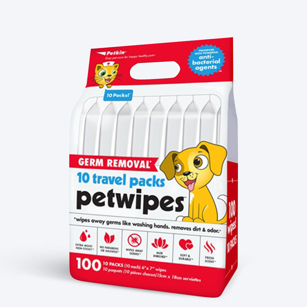 Petkin Germ Removal Travel Pack Pet Wipes - 100 Pcs - Heads Up For Tails