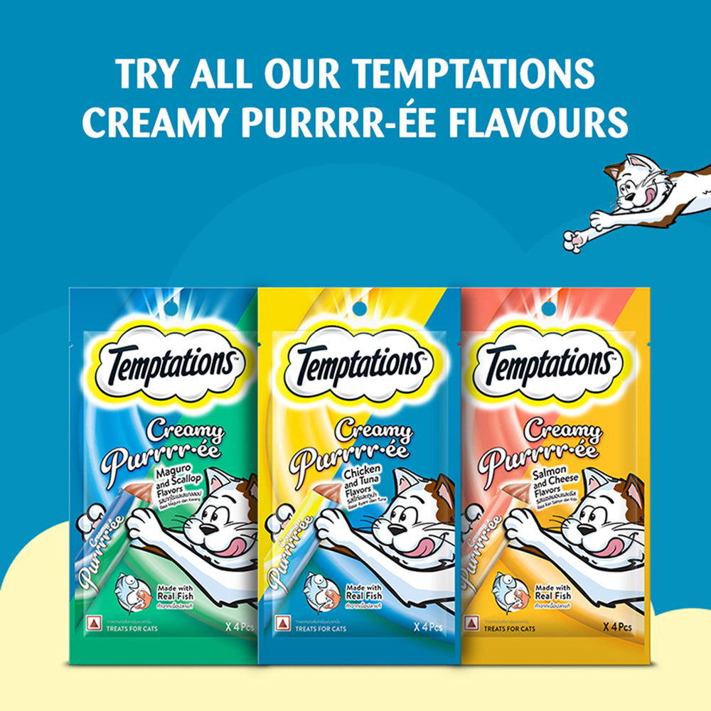 Temptations Creamy Purrrr-ee Cat Treats, Chicken & Tuna Flavors - Heads Up For Tails