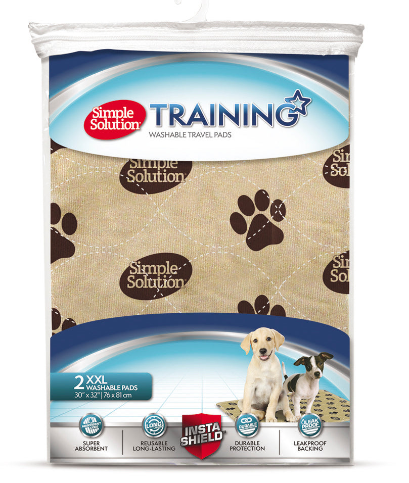 Simple Solution Washable Travel Pads for Dogs - 30 x 32 inch (Pack of 2) - Heads Up For Tails