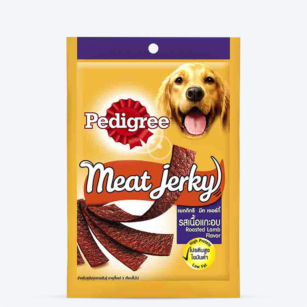 Pedigree Meat Jerky Adult Dog Treat - Roasted Lamb (Pack Of 12) - Heads Up For Tails