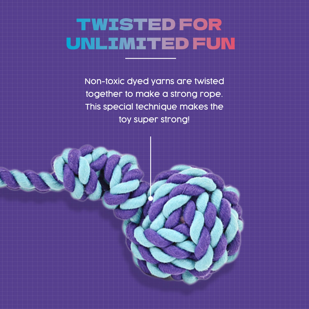 Dash Dog Beat The Blues Rope Dog Toy - Light Blue & Violet - Heads Up For Tails