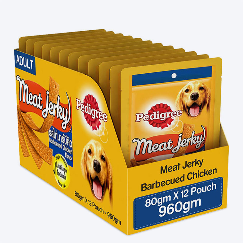 Pedigree Meat Jerky Adult Dog Treat - Barbecued Chicken (Pack Of 12) - Heads Up For Tails