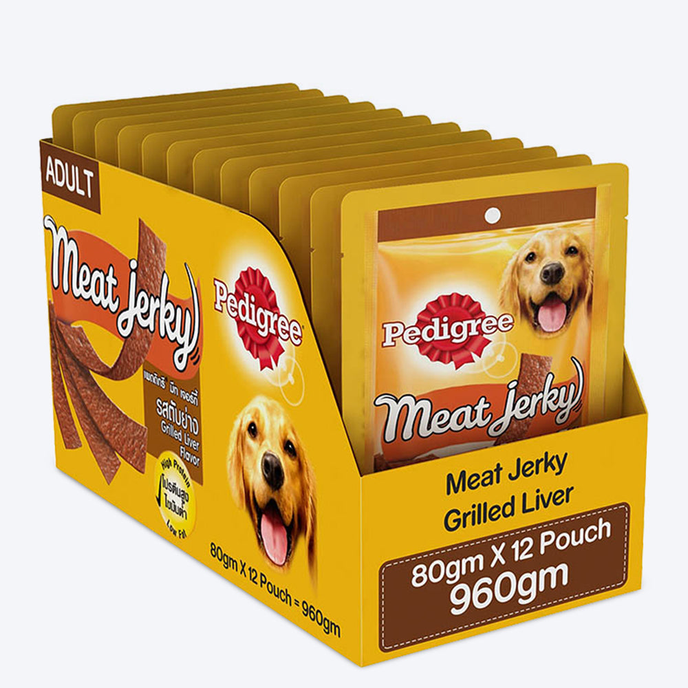Pedigree Meat Jerky Adult Dog Treat - Grilled Liver (Pack Of 12) - Heads Up For Tails
